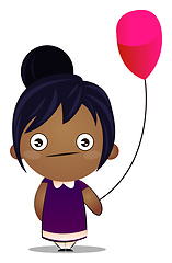 Image showing Little girl is holding baloon, illustration, vector on white bac