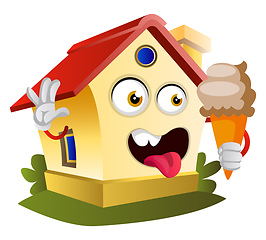 Image showing House is eating an ice cream, illustration, vector on white back