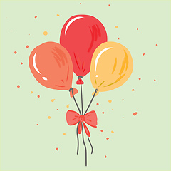 Image showing Three bright colorful balloons with an exclamation mark are tied