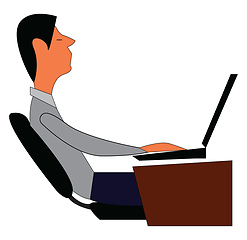 Image showing Man working on laptop at his desk illustration print vector on w