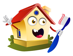 Image showing House is holding toothbrush, illustration, vector on white backg