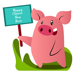 Image showing Cartoon pig in blue chinese suit vector illustration on white ba