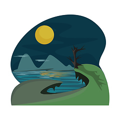 Image showing mountain and moon vector or color illustration