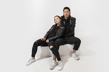 Image showing Trendy fashionable couple isolated on white studio background