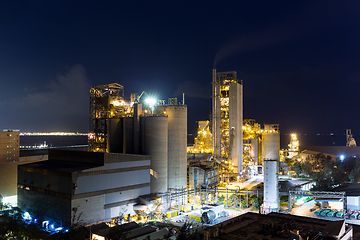 Image showing Concrete cement factory at night