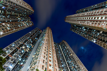 Image showing Apartment building from low angle at night