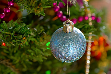 Image showing Blue christmas bulbs