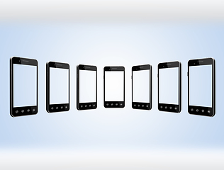 Image showing smart-phones transparent on the light blue background