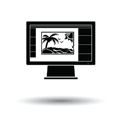 Image showing Icon of photo editor on monitor screen