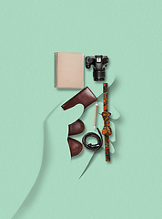 Image showing Modern design. Contemporary art collage, mockup with paper\'s cutouts elements.