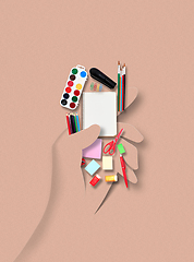 Image showing Modern design. Contemporary art collage, mockup with paper\'s cutouts elements.