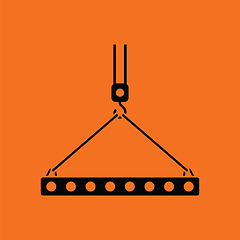 Image showing Icon of slab hanged on crane hook by rope slings 