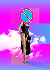 Image showing Trendy artwork, modern design with . Contemporary art collage with traffic signs and new senses.