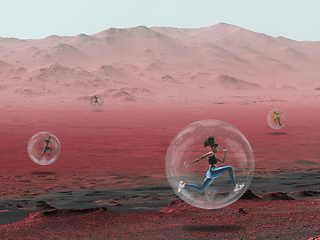 Image showing Imagine people live on Mars. Close up landscape of an abandoned planet, beauty of life on Mars.