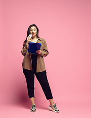 Image showing Young caucasian woman in casual wear. Bodypositive female character. plus size businesswoman