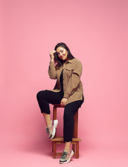 Image showing Young caucasian woman in casual wear. Bodypositive female character. plus size businesswoman