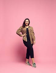 Image showing Young caucasian woman in casual wear. Bodypositive female character. plus size businesswoman