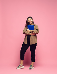 Image showing Young caucasian woman in casual wear. Bodypositive female character. plus size businesswoman