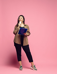 Image showing Young caucasian woman in casual wear. Bodypositive female character. plus size businesswoman