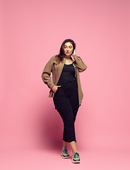 Image showing Young caucasian woman in casual wear. Bodypositive female character. plus size businesswoman