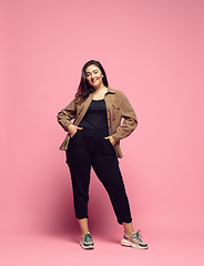 Image showing Young caucasian woman in casual wear. Bodypositive female character. plus size businesswoman