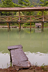 Image showing Wood arbor and walk bridge
