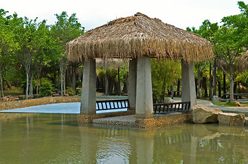 Image showing Pavilion with thatch roof