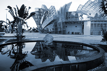 Image showing Square of glass constructed lotus pattern