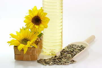 Image showing Oil Bottle with Sunflower Seeds