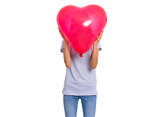 Image showing Girl with heart shaped balloon