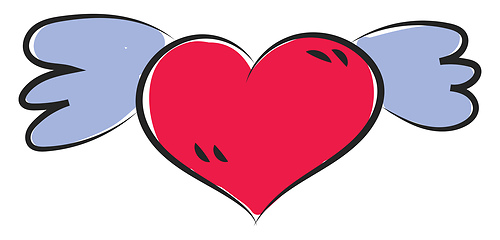 Image showing Cartoon funny red heart with blue wings vector or color illustra