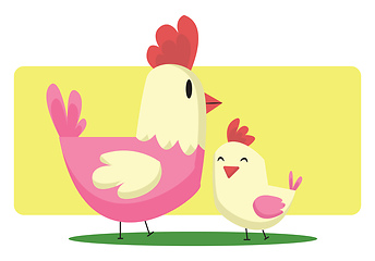 Image showing Chicken and a little chick Easter art illustration web vector on