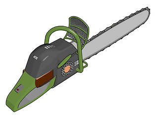 Image showing 3D vector illustration of a grey and green chain saw white backg