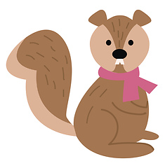 Image showing A cute little cartoon squirrel wearing a rose-colored scarf arou