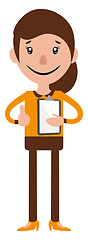 Image showing Cartoon woman holding a document illustration vector on white ba