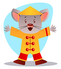 Image showing Cartoon mouse in chinese suit vector illustartion on white backg