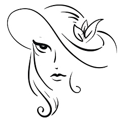 Image showing Artwork of a pretty lady wearing a designed cap on her long hair