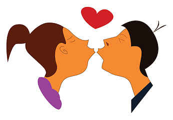 Image showing A cartoon of a young man and woman kissing each other symbolizes