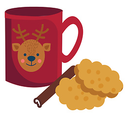 Image showing Cup of hot chocolate with cinamon stick and cookiesCup of hot ch