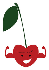 Image showing Clipart of a red cherry with strong arms vector or color illustr
