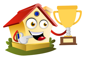 Image showing House is pointing on a winning trophy, illustration, vector on w