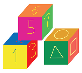 Image showing Cube-shaped multi-colored number toys/Cube-shaped multi-colored 