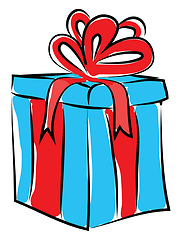 Image showing Painting of a blue present box tied with red ribbon and topped w