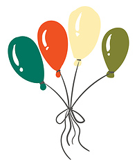 Image showing Four colorful balloons tied together in a single string vector c