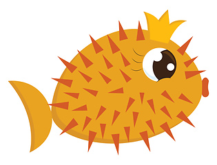 Image showing Cartoon of a gorgeous yellow queen fish-hedgehog wearing a crown