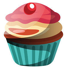 Image showing Chocolate cupcake with vanilla and strawberry icingillustration 