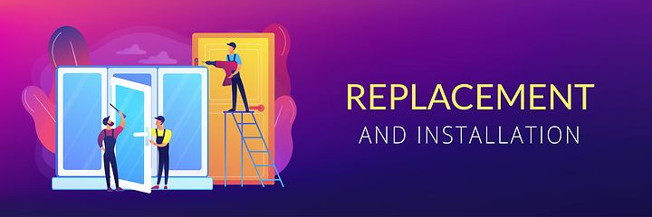 Image showing Windows and doors services concept banner header