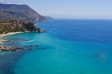 Image showing Amazing tropical panoramic view of turquoise gulf bay, sandy bea