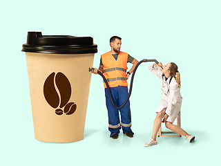 Image showing Gas up yourself, filling up with coffee to wake up. Creative artwork.