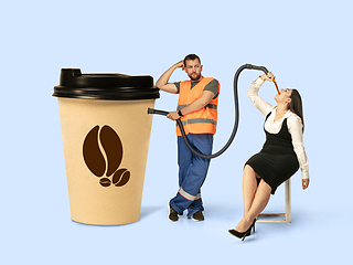 Image showing Gas up yourself, filling up with coffee to wake up. Creative artwork.